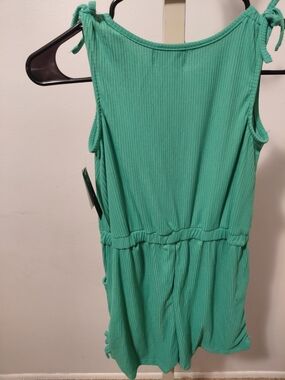 Girls' Mint Green Ribbed Tie-Shoulder Romper